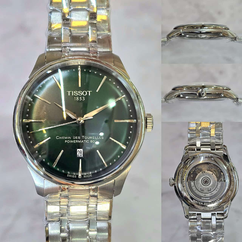 Jam Tangan Tissot Chemin Des Tourelles Automatic 42mm Silver Green Dial