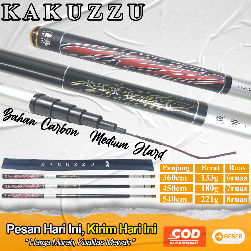 Joran Pancing Tegek Ryoshi Kakuzzu 360 450 540 Bahan Carbon Medium Hard Ringan