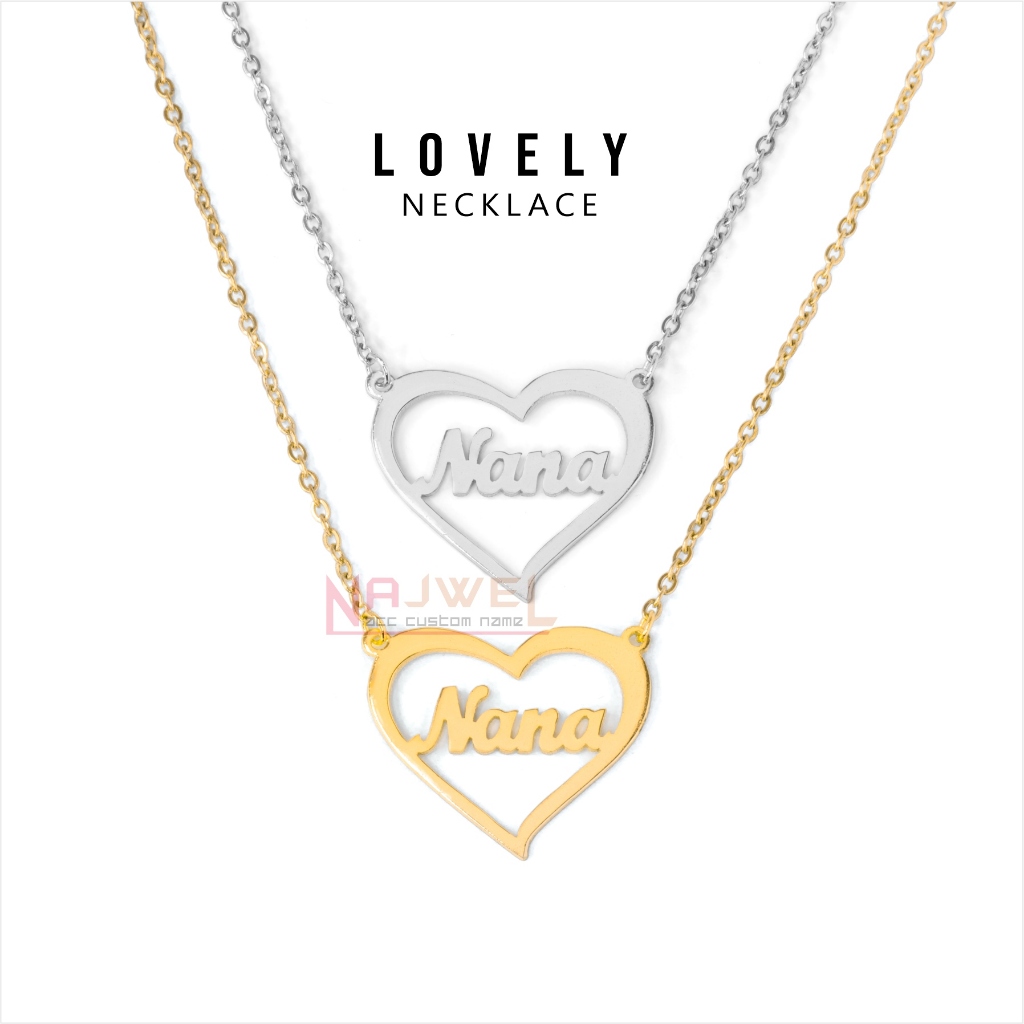 Kalung Nama Love Custom Nama Titanium Anti Karat Aksesoris Fashion Couple Perempuan
