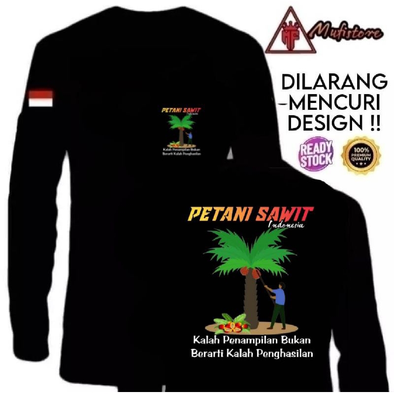 KAOS PETANI SAWIT SAWIT INDONESIA LENGAN PANJANG CORAK POHON SAWIT ORANG BAJU BIRU