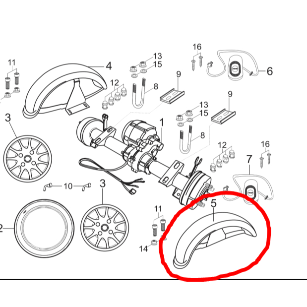 Spakbor Belakang Kiri Sepeda Listrik Roda Tiga Viar ER1 - Merah