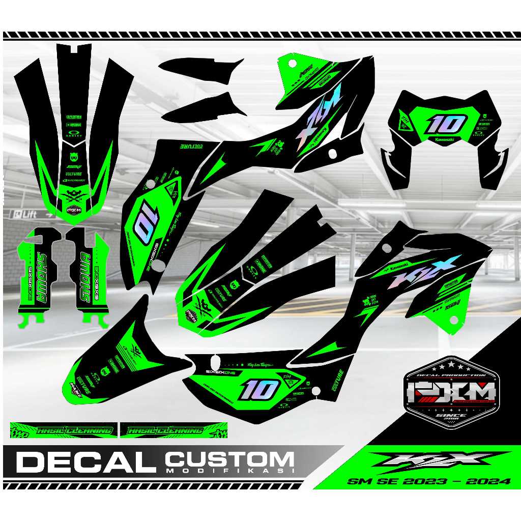 DECAL KLX SM 2023 HIJAU KOMBINASI HOLOGRAM DAN REQUEST FULL CUSTOM DAN BEBERAPA PART