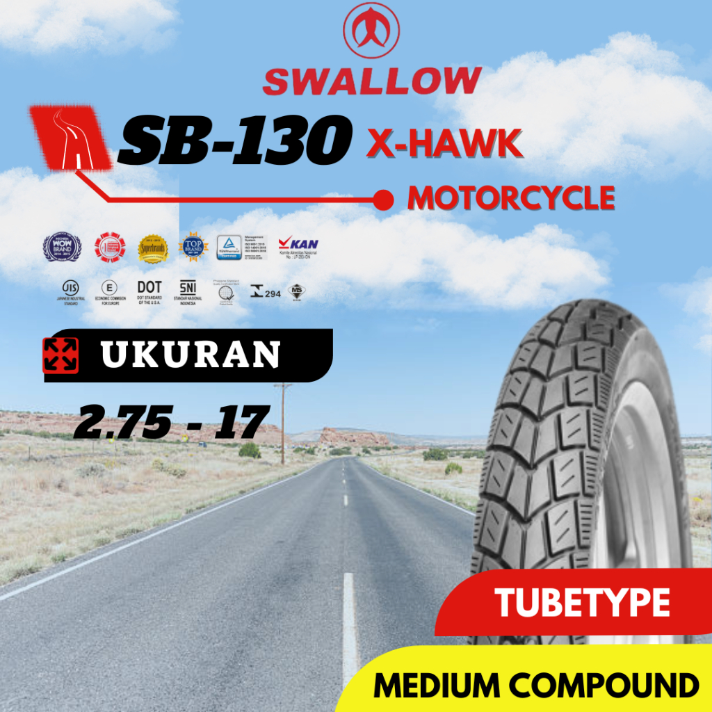 BAN LUAR SEPEDA MOTOR SWALLOW SB-130 X-HAWK 275-17 RING 17 TUBETYPE