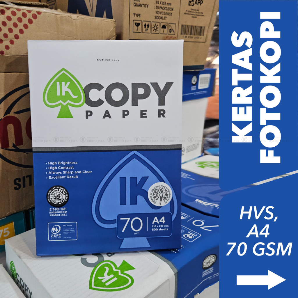 

RIDHO JAYA - (1 Dus/ Karton) Ik Flexo Kertas Fotokopi Kertas Copy Paper Kertas HVS Fotocopy 70 GSM A4 - 1 Boks = 5 Rim