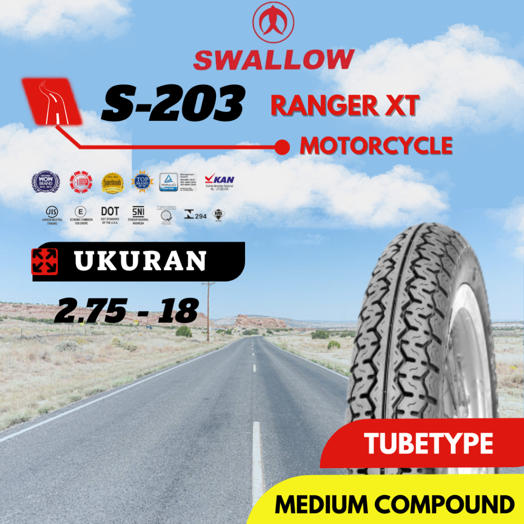 BAN MOTOR SWALLOW S-203 RANGER XT 275-18 RING 18 TUBETYPE (NON TUBELESS)