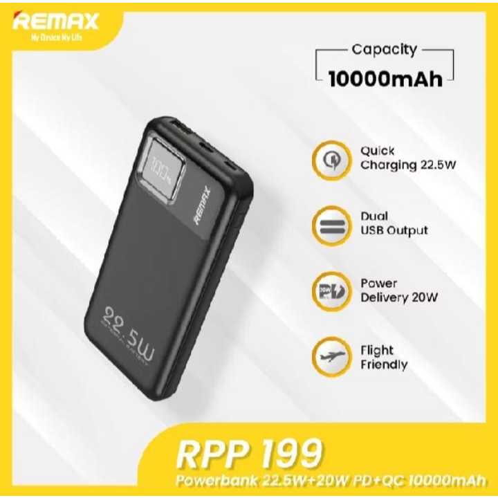 Powerbank Remax RPP-199 10000mAh PD+QC Digital Display Hitam/Putih