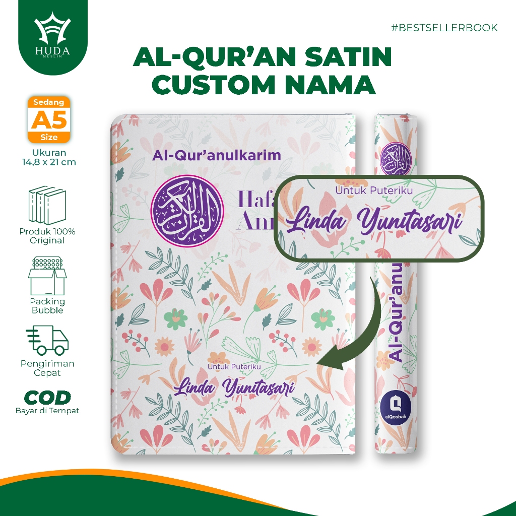 

[CUSTOM NAMA] Cover Satin Untuk Custom Nama Al-Quran Ukuran A5 Bebas Pilih Variasi