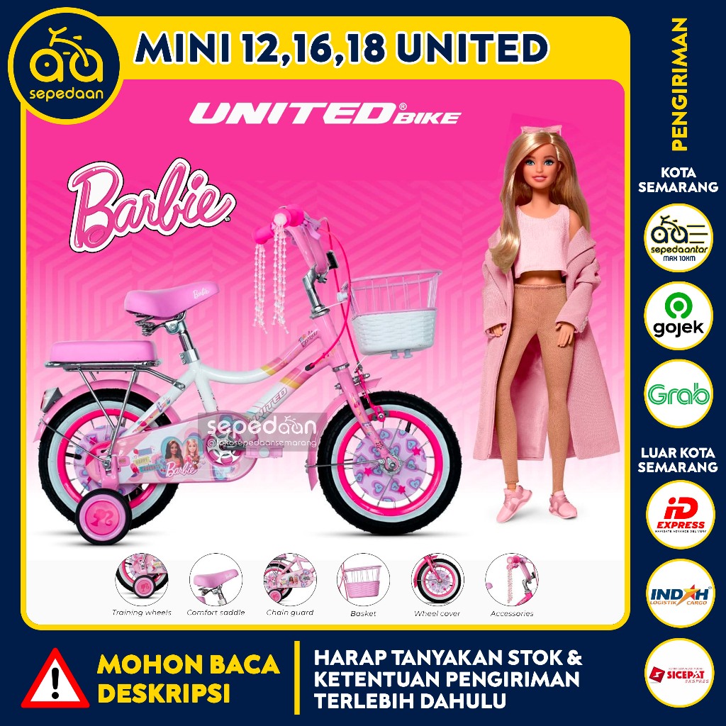Sepeda Anak MINI/CTB 12", 16," 18" UNITED - Barbie Cewek perempuan