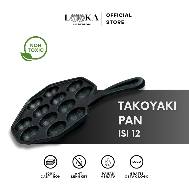 Looka Cast Iron Takoyaki Cast Iron Pan / Cetakan Takoyaki Cast Iron / Cetakan Besi Cor Takoyaki / Ta