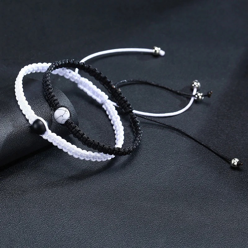 Aksesoris Gelang White Turquoise Tali Adjustable Serut Pasangan Sahabat Couple Hitam Putih