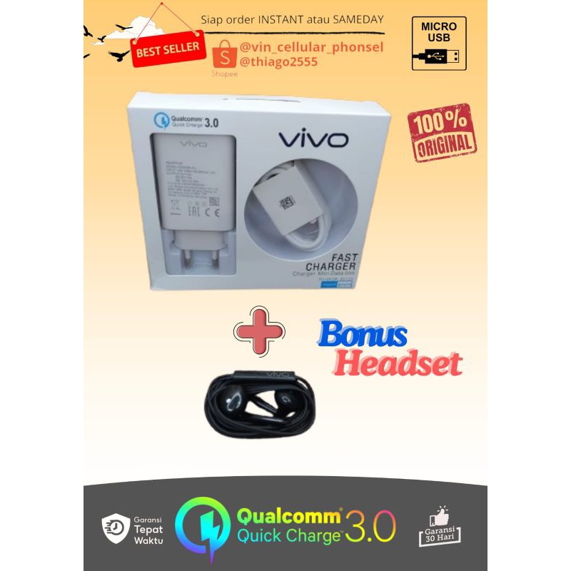 Paket Hemat Beli Charger Vivo Bonus Henset Vivo Y36 Y16 Y17S Casan Headset Vivo Hedset Y33S hanset H
