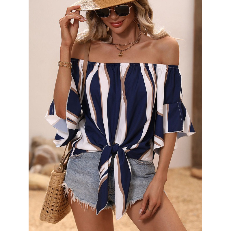 SHEIN - Off Shoulder Sleeve Knot Blouse