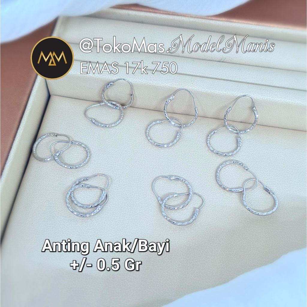 Anting bayi ring polos emas putih 750 kadar 17k