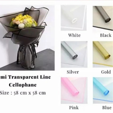 

(20 Lembar) Flower Wraping Cellophane Transparant List Warna / Kertas Buket Celophane Transparant List Warna