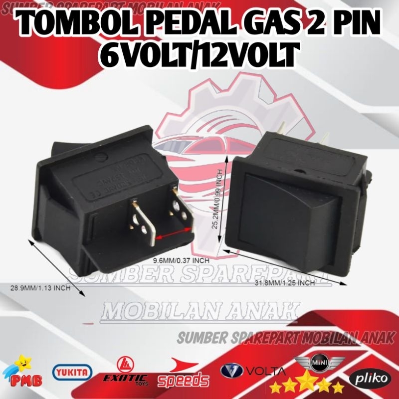 TOMBOL GAS INJAK 2PIN MOBIL MOBILAN AKI ANAK MOTOR MOTORAN AKI ANAK PLIKO YUKITA PMB MINI SPEEDS VOL