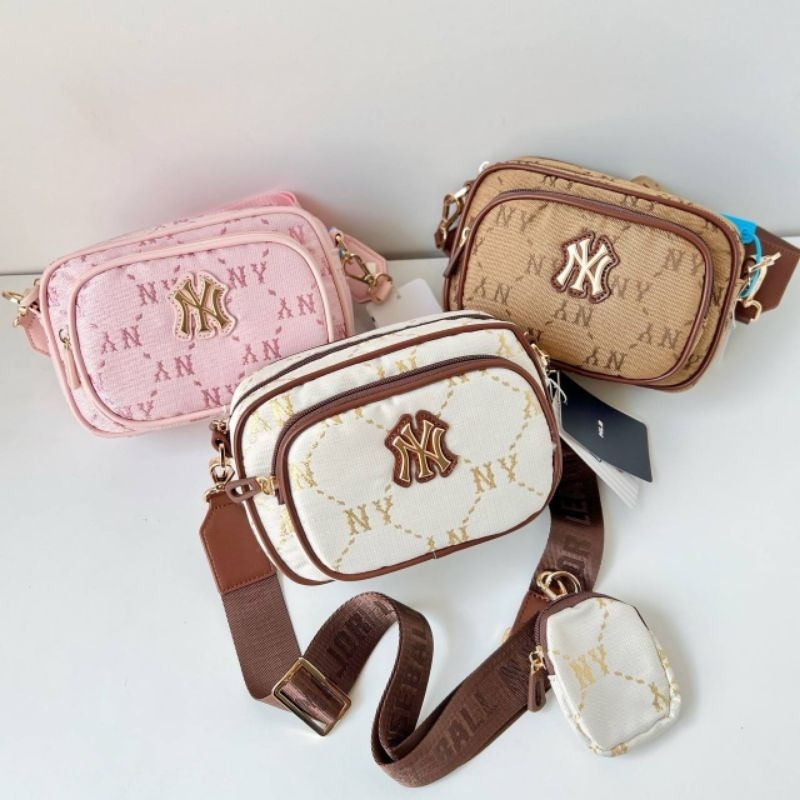 Tas selempang ny mlb coklat putih pink