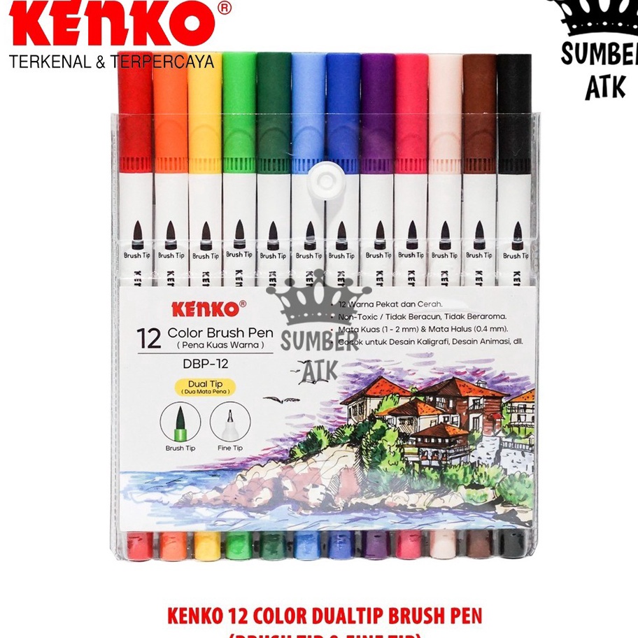 

DISCOUNT TODAY Color Brush Pen Pena Kuas Warna KENKO DBP12 12 Warna Color