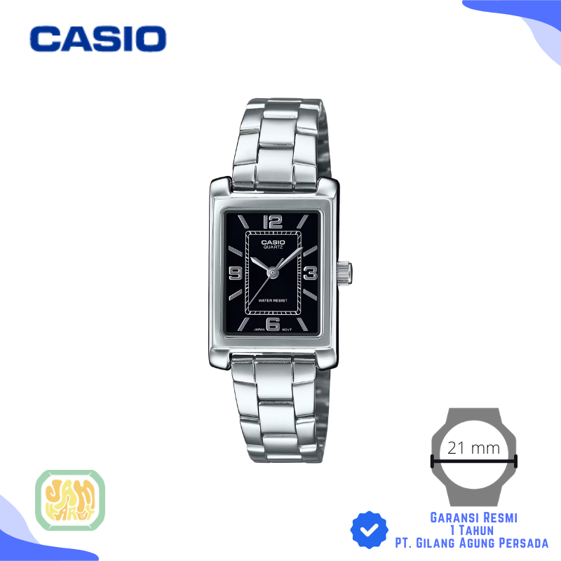 JAM TANGAN WANITA CASIO LTP-1234DD-1A ORIGINAL - CASIO TANK LTP 1234DD 1ADF SILVER HITAM