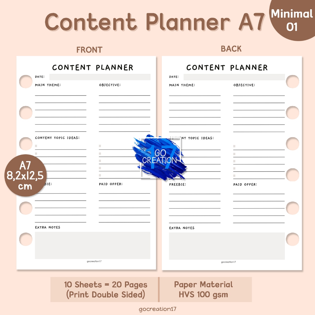 

Buku Planner Refill Kertas Isi Binder Content Plan Simple Minimalis A7