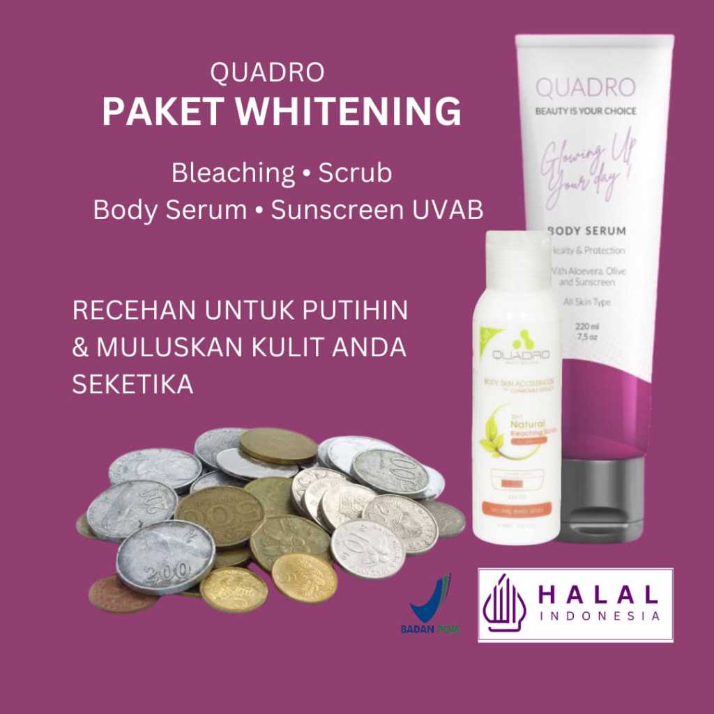QUADRO Paket Whitening Bleaching Scrub + Bleaching Serum Sunscreen UVAB