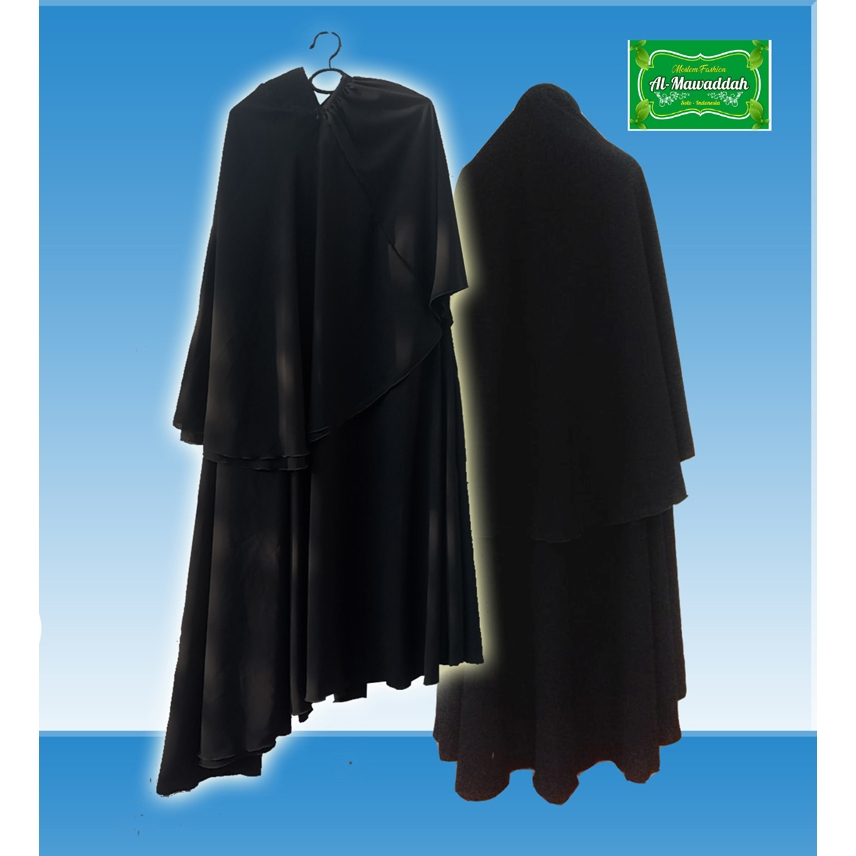 Jilbab Safar Rits dengan Purdah Chiffon Silky Dobel Layer Bahan Jetblack / Fortaleza / Wolfis
