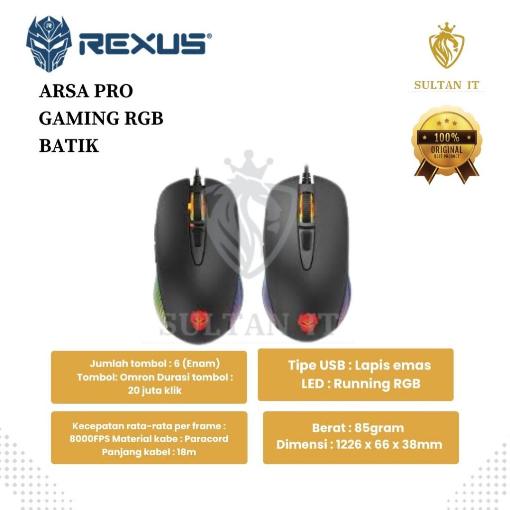 Mouse Rexus Arsa Pro Gaming Rgb Batik ORI