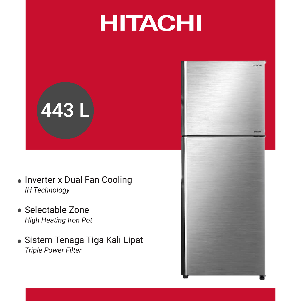 HITACHI Kulkas 2 Pintu Stylish Line 443L Brilliant Silver R-VX48PGD9