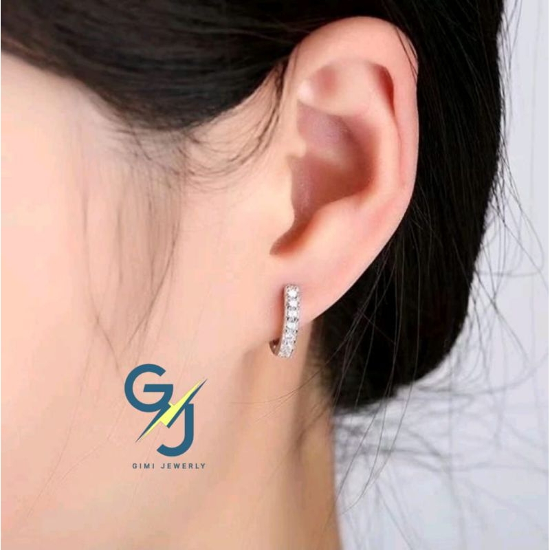 [ COD ] 1 PASANG ANTING TUSUK TITANIUM BULAT AKSEN KRISTAL / ANTING HOOP ANTI KARAT
