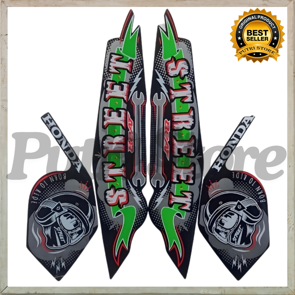 Stiker Striping Honda Beat Street 2023 Hitam Hijau Striping List body motor Beat Street 2023
