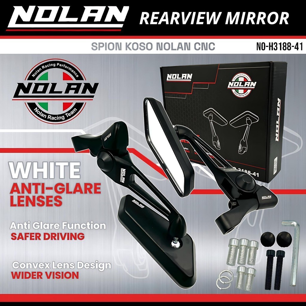 Spion NOLAN Model KOSO Kaca Putih Bahan Aluminium Full CNC Universal Nmax aerox old new connected va