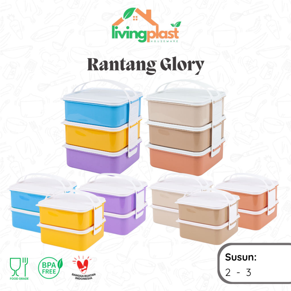 Rantang Glory Susun 2 Susun 3 / Rantang Plastik Murah / Rantang Warna / Rantang Segi / Tempat Makan