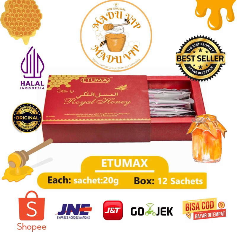 

Etumax Royal Honey For her Original 100% [1 Box 12 sachet/20g] madu kuat wanita asli arab vip vital honey