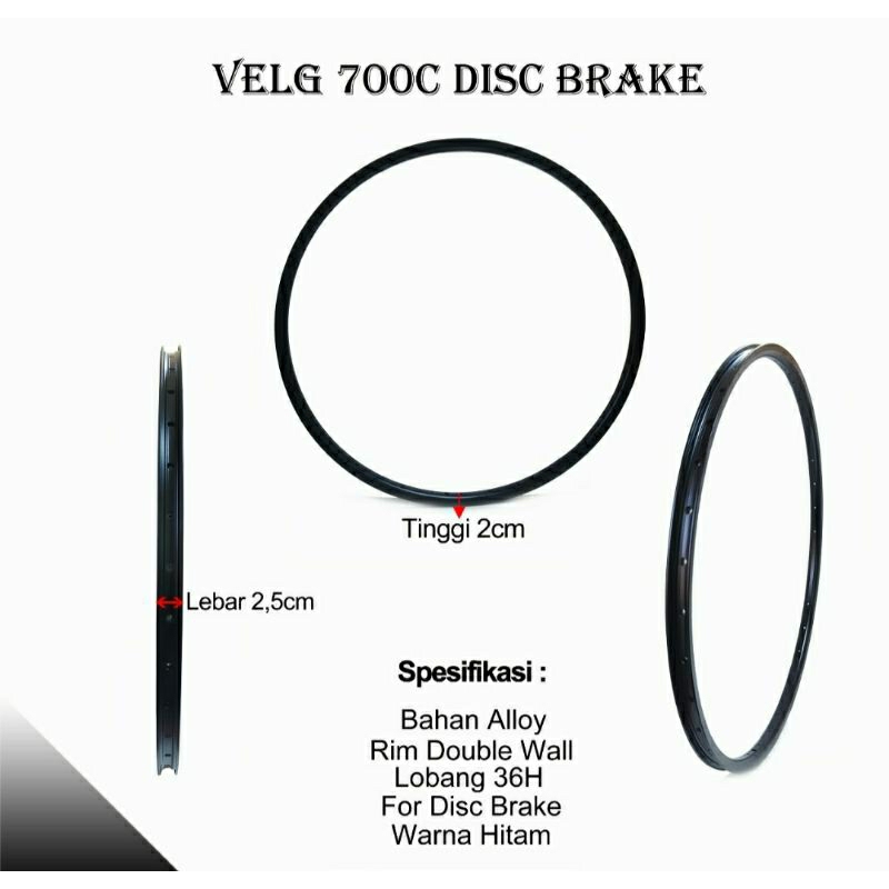 velg sepeda 700c fixie roadbike alloy hitam