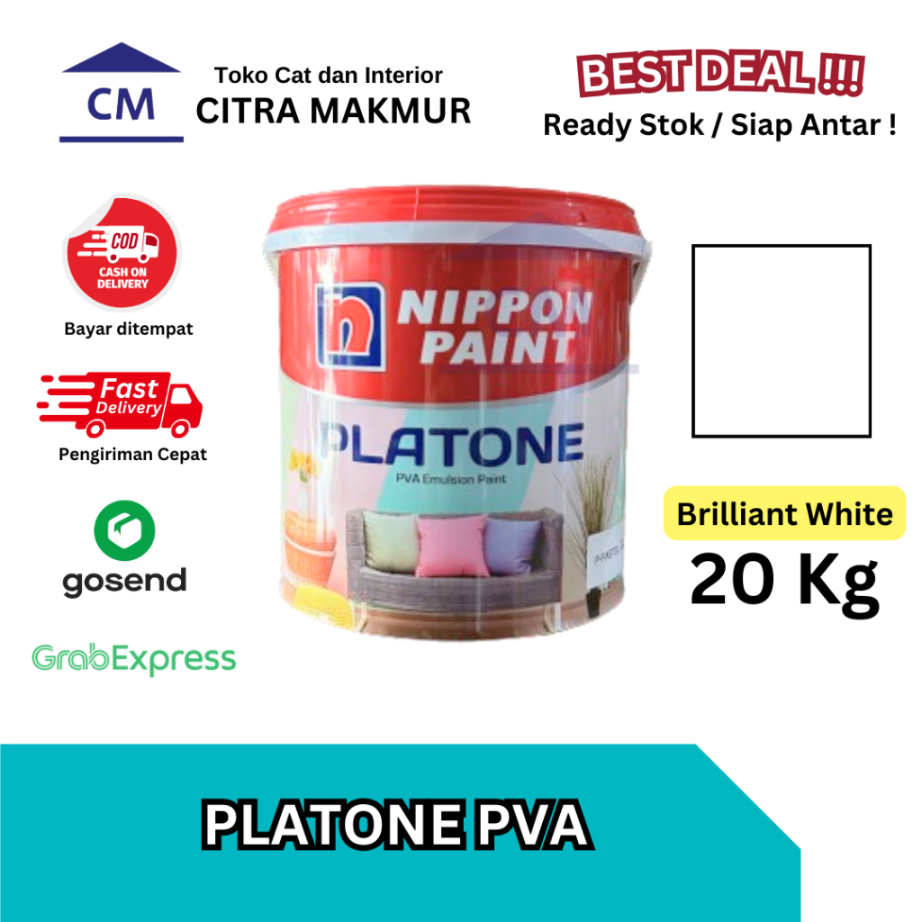 Nippon Platone PVA BRILLIANT WHITE 1001 - 20 Kg (Cat Putih Interior Nippon Paint)