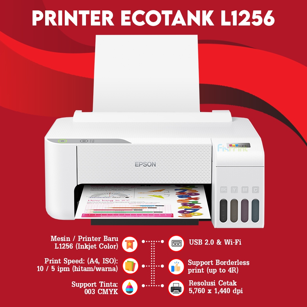 Printer Epson L1250 Hitam L1256 Putih EcoTank Print Only Wifi Tinta 003 Original Printer Inktank Ink