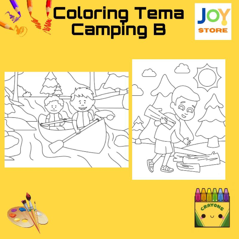 

Kertas Gambar Mewarnai Anak ukuran A5 dan A4 150 gsm - Coloring Paper Tema Camping / Berkemah / Kemah B Toko Joy Store