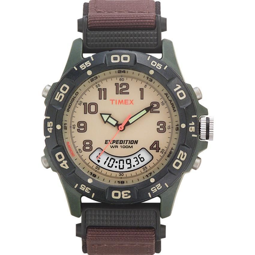 Timex T45181, Men's Expedition Combo Brown Watch, Indiglo, Chronograph, NEW