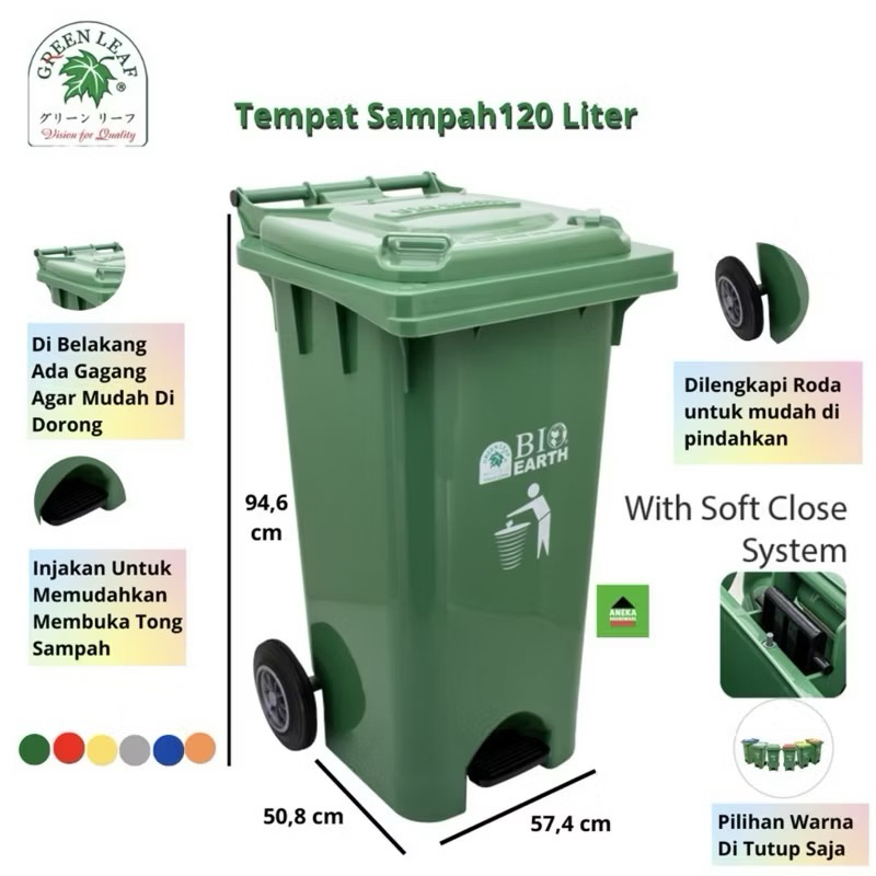 Tempat Sampah Injak Roda Greenleaf 100Lt 120Lt 240Ltr