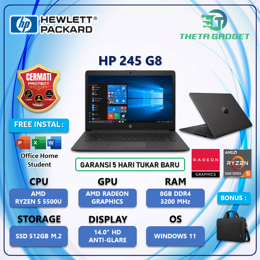 HP 245 G8 AMD Ryzen 5 - 5500U 8Gb 512Gb Radeon Graphics 14.0" HD Win11