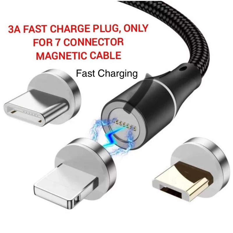 Kabel Casan Magnet 3A 3in1 Micro USB Type C Iphone Lightning Magnetic Fast Charging Cable Data transfer