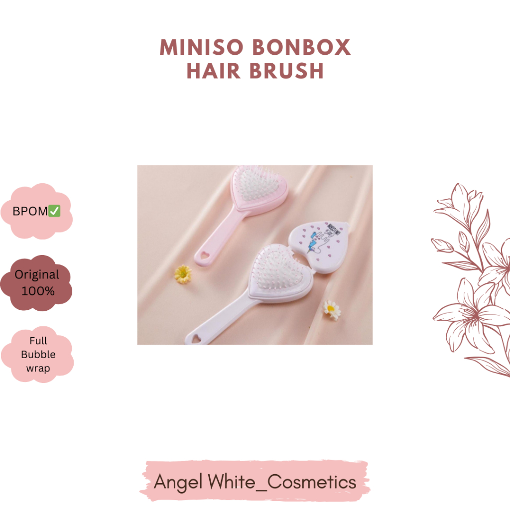 MINISO BONBOX HAIR BRUSH + CERMIN BENTUK LOVE UNICORN PUTIH