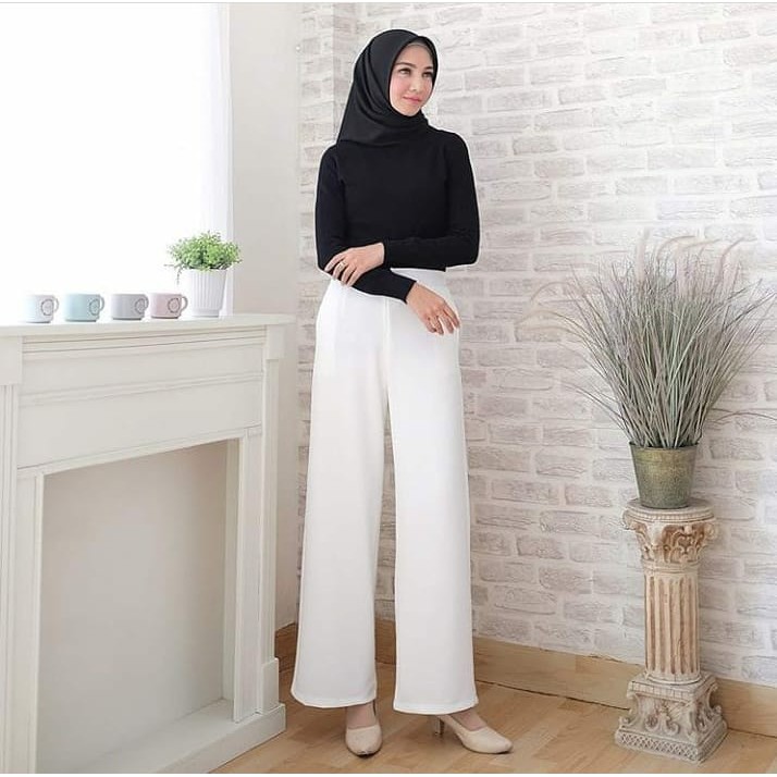 CELANA KULOT WANITA - KULOT SCUBA PREMIUM - KULOT SCUBA PUTIH TULANG/HITAM