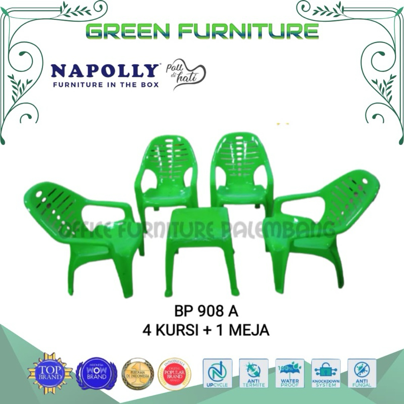 paket 4 kursi + 1 meja plastik napolly bp 908a kursi santai kursi teras kursi taman plastik