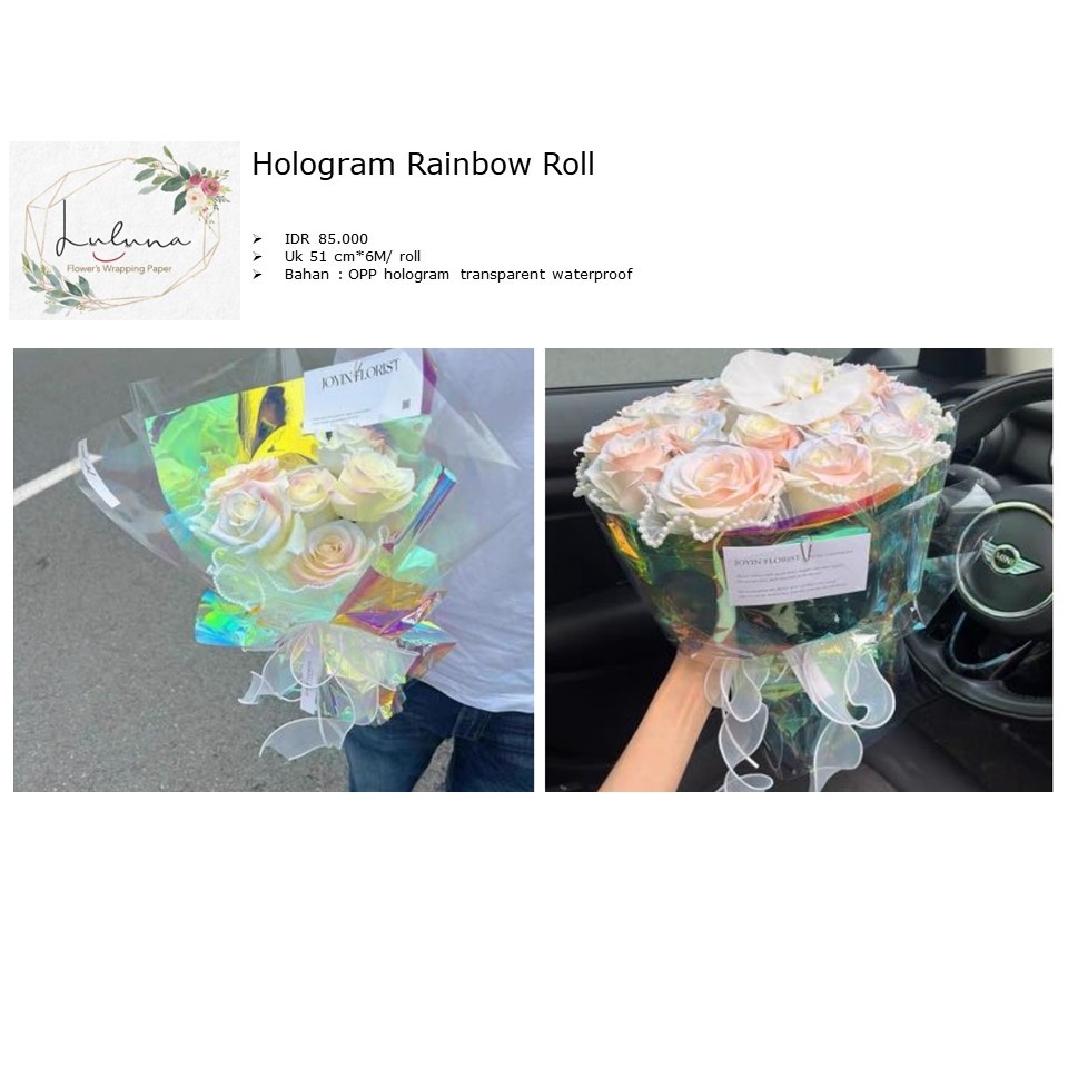 

Luluna / Hologram Rainbow Roll/wrapping paper/kertas kado/kertas bunga buket