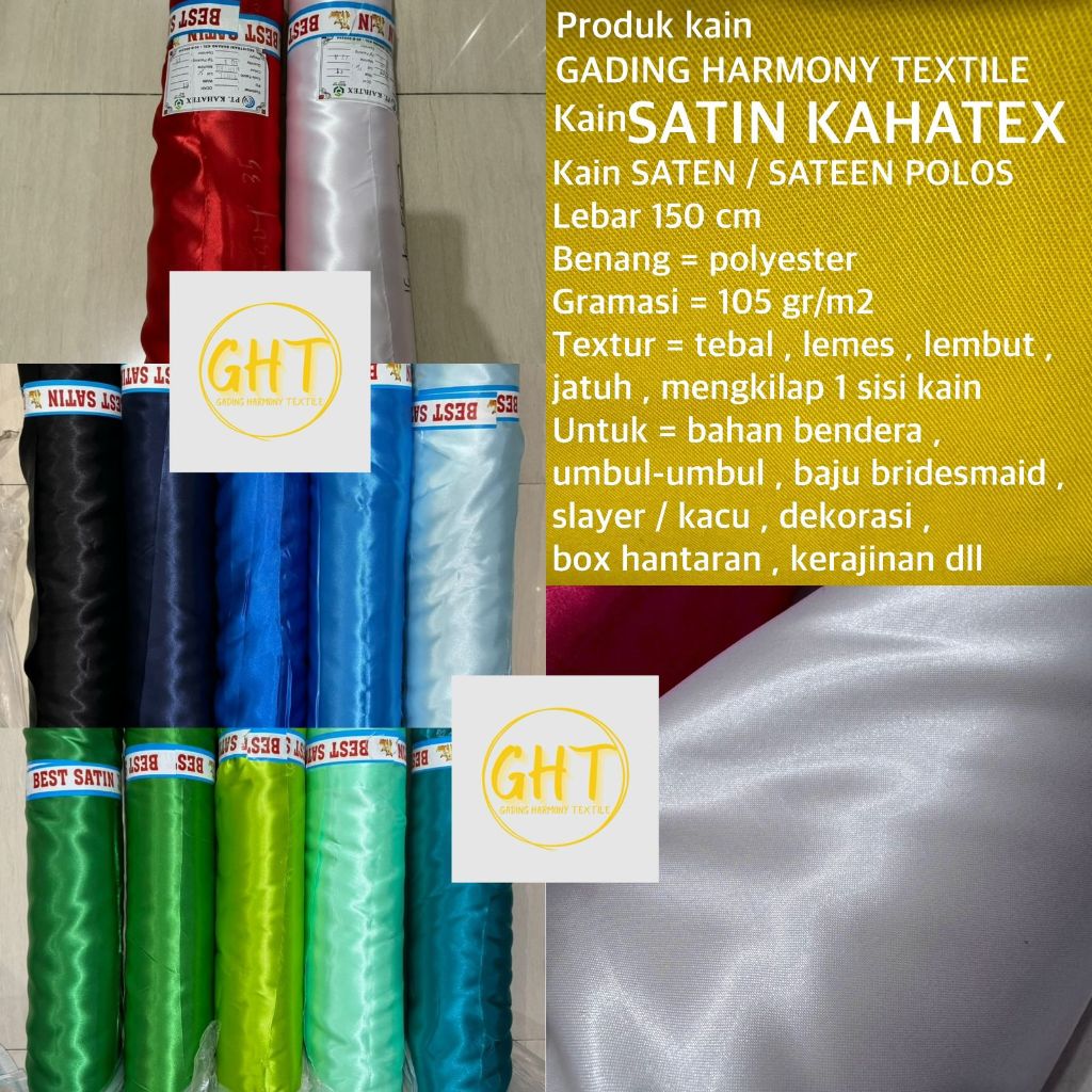 ( per 1 roll ) kain SATIN KAHATEX lebar 150 cm saten sateen polos polyster lembut mengkilap bahan be