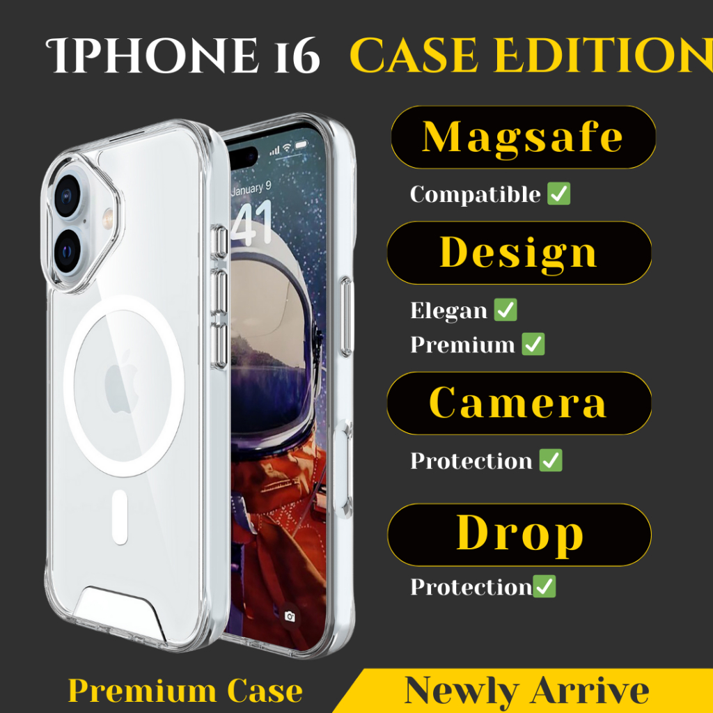 IPHONE 16 TRIANGULAR CLEAR CASE ANTI KUNING TRANSPARANT MAGSAFE STEEL