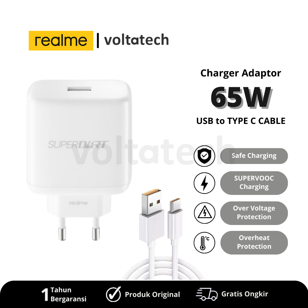 Charger Realme 65W SUPERVOOC/SUPERDART Original Compatible All Realme Series