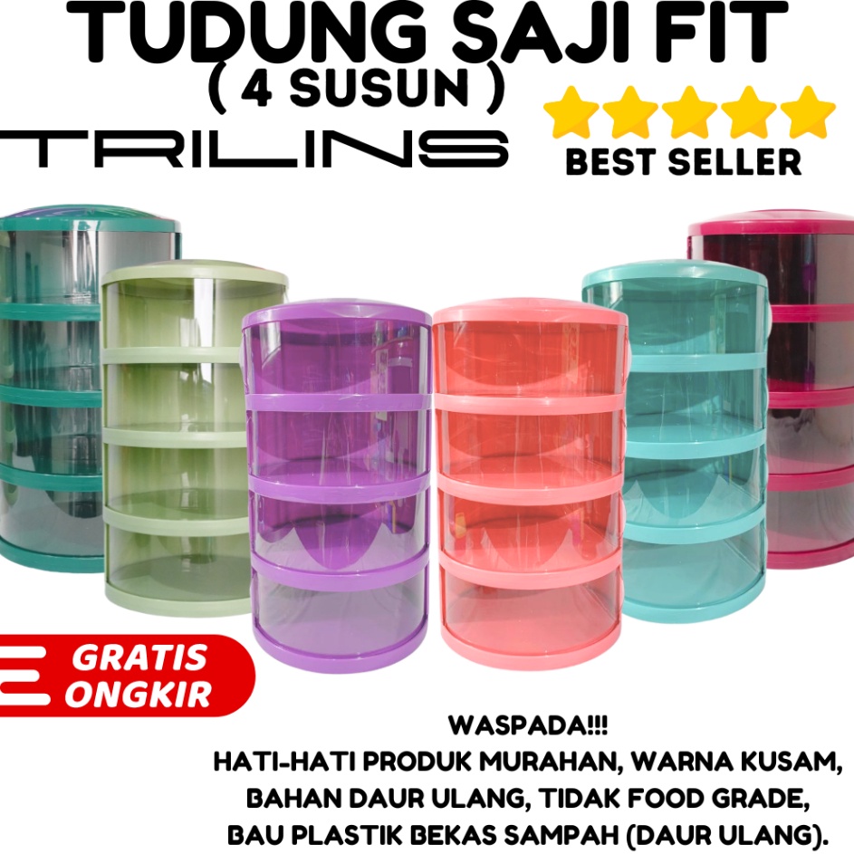 Pasti Terkini  Tudung Saji FIT 4 Susun FOOD GRADE Lebih Tebal 1KG Tempat Penyimpanan Makanan 4 Tingk