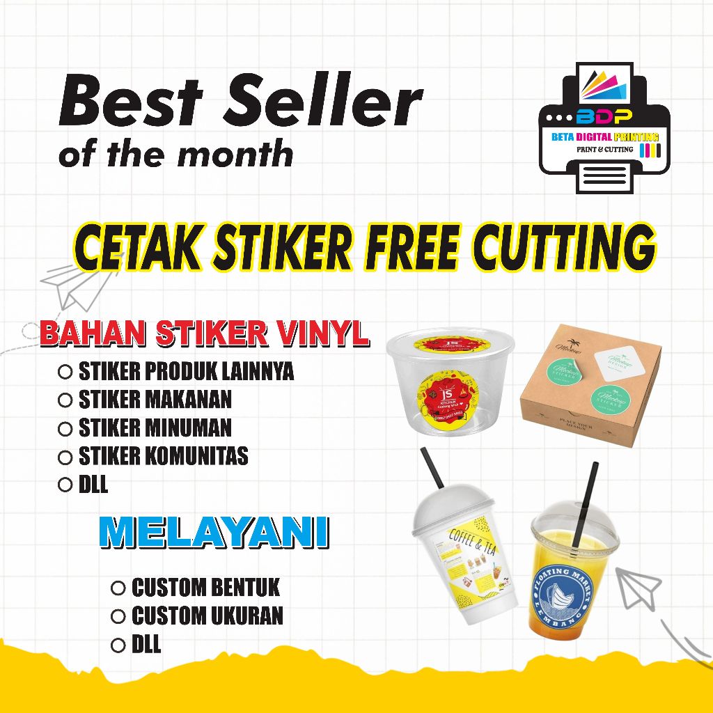 

[PRINT + CUT] Cetak Stiker Vinyl A3+/Stiker Waterproof/Stiker Kemasan Produk/Stiker Label Makanan/Minuman