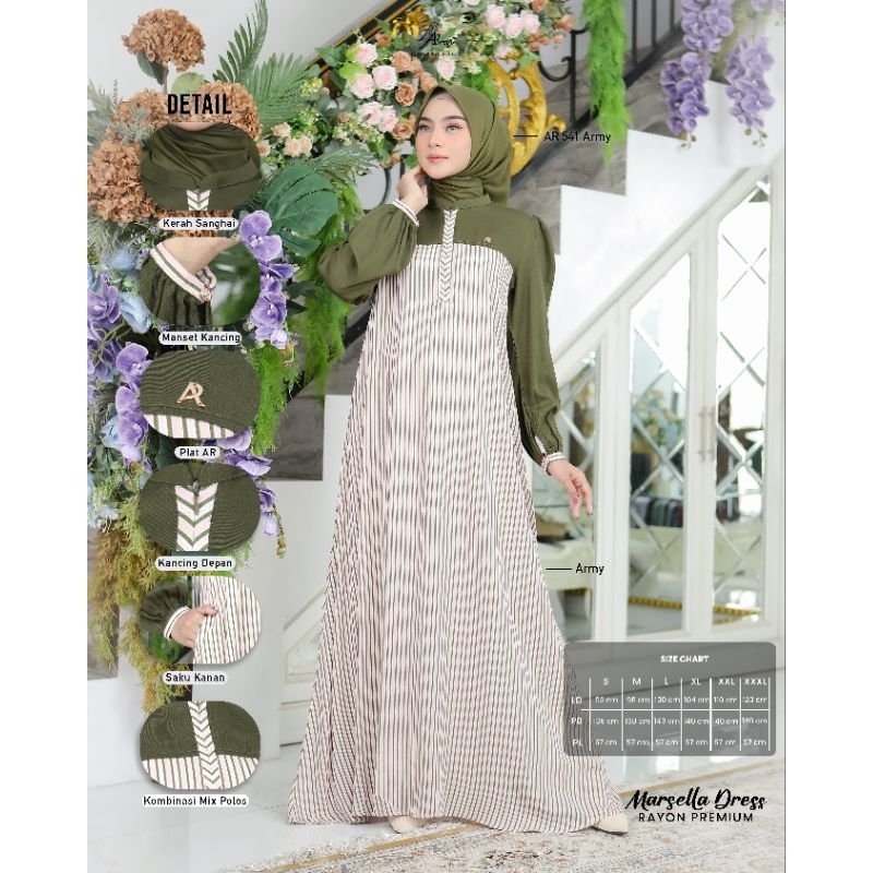 Dress Terbaru AR Rafi - Marsella Dress - Gamis Motif Salur Variasi Polos - ORI By AR Rafi